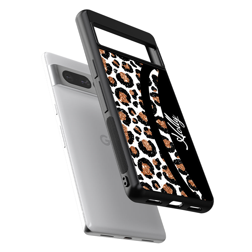 Leopard Moon Curve White and Gold Personalized | Google Phone Case