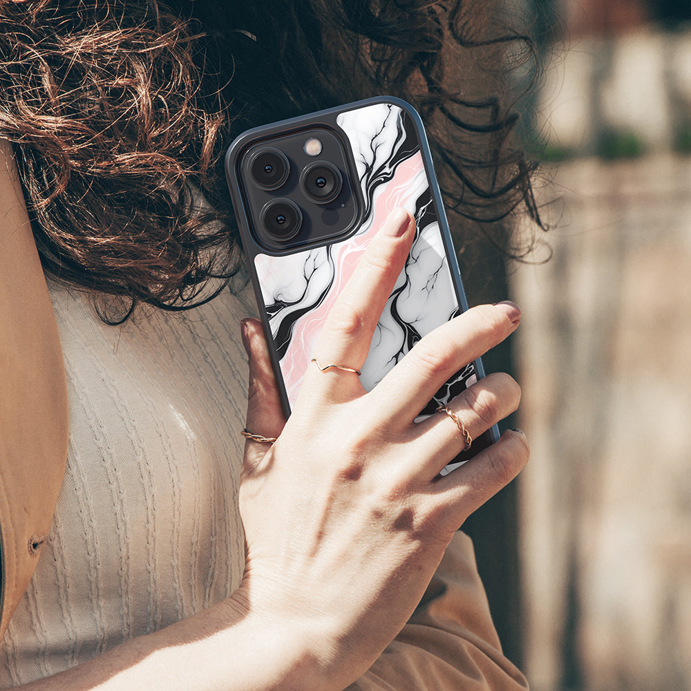Marble Pink Black White Personalized Apple iPhone Case