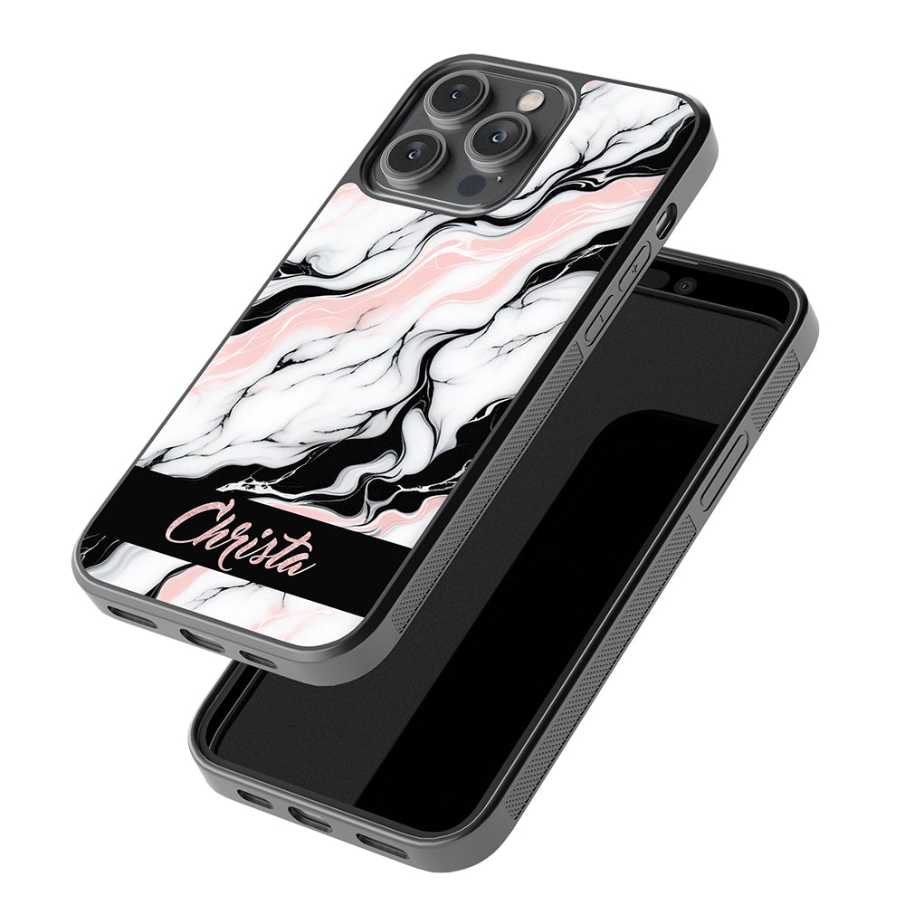 Marble Pink Black White Personalized Apple iPhone Case