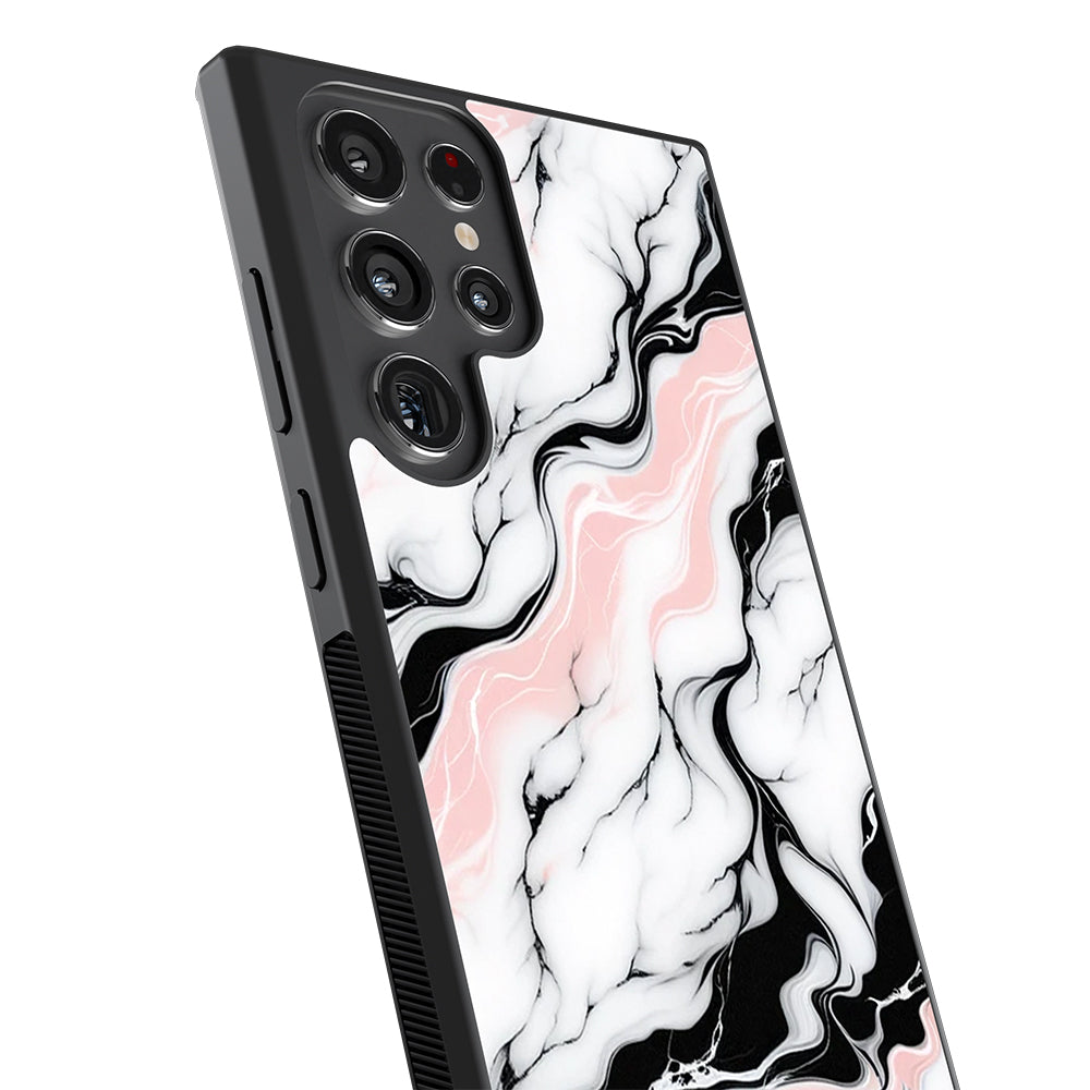 Marble Pink Black White Personalized Samsung Phone Case