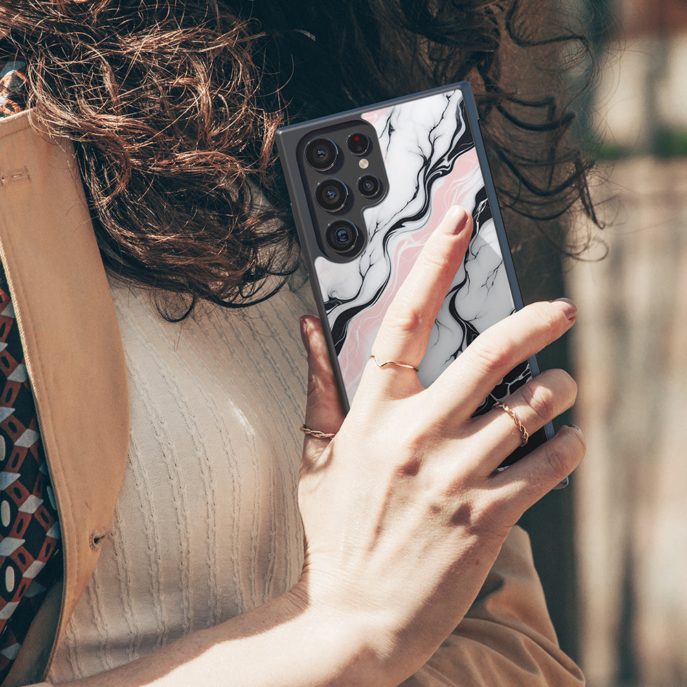 Marble Pink Black White Personalized Samsung Phone Case