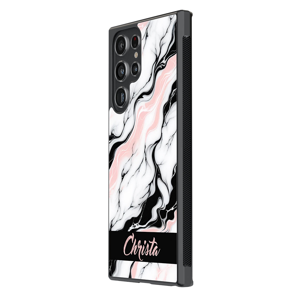 Marble Pink Black White Personalized Samsung Phone Case