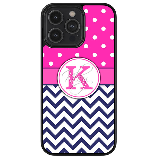Pink Polka Dots Blue Chevron Personalized Apple iPhone Case