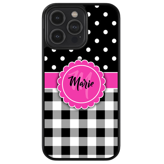 Black Polka Dot Black Plaid Personalized Apple iPhone Case
