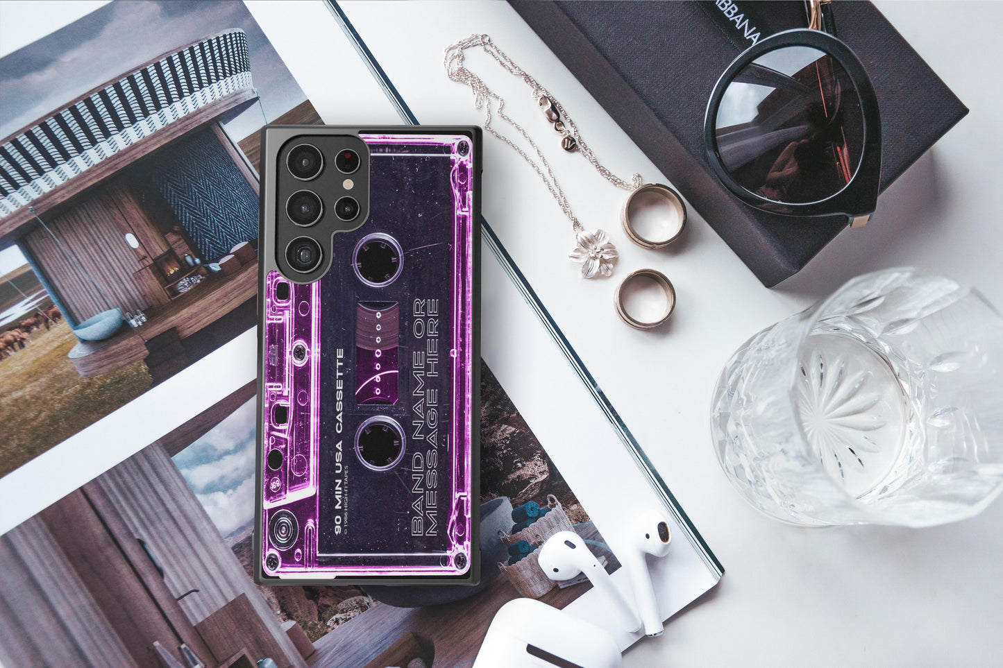 Pink Clear Black 80s Cassette Tape Personalized Samsung Phone Case
