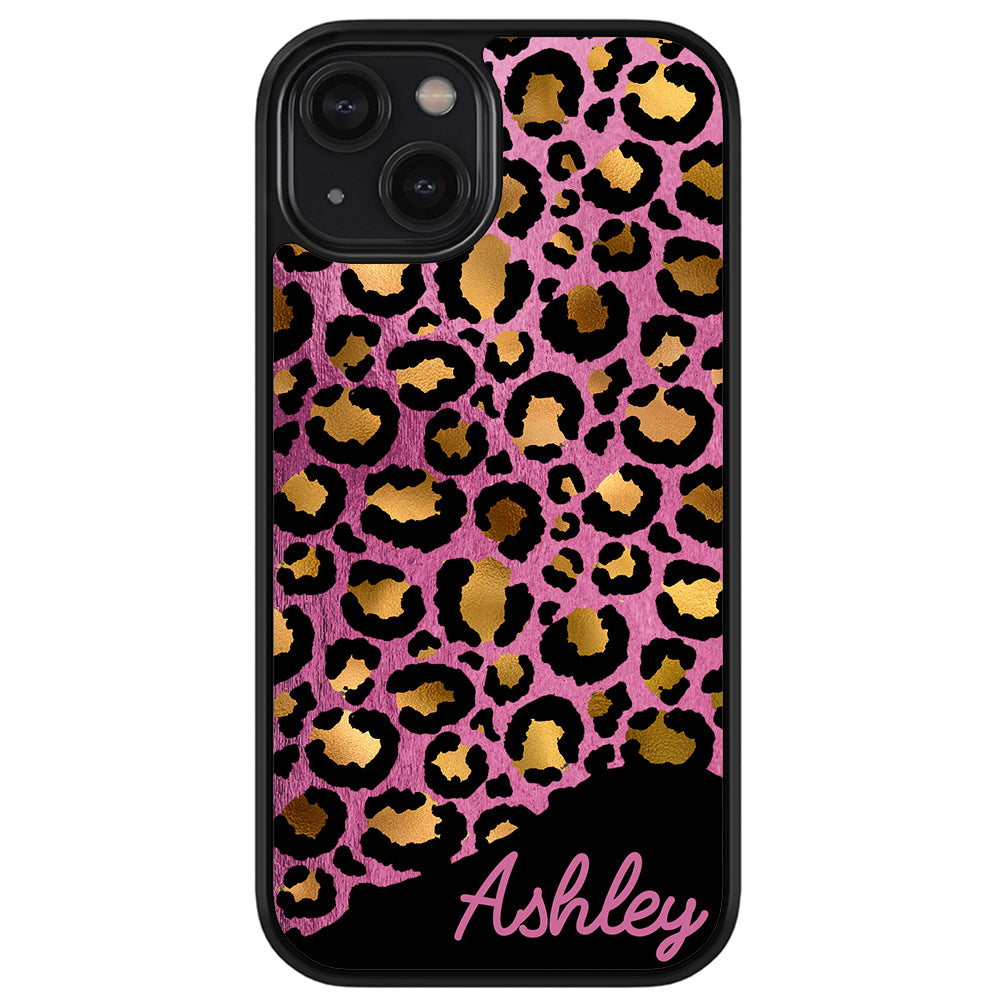 Leopard Skin Pink and Gold Foil Personalized Apple iPhone Case