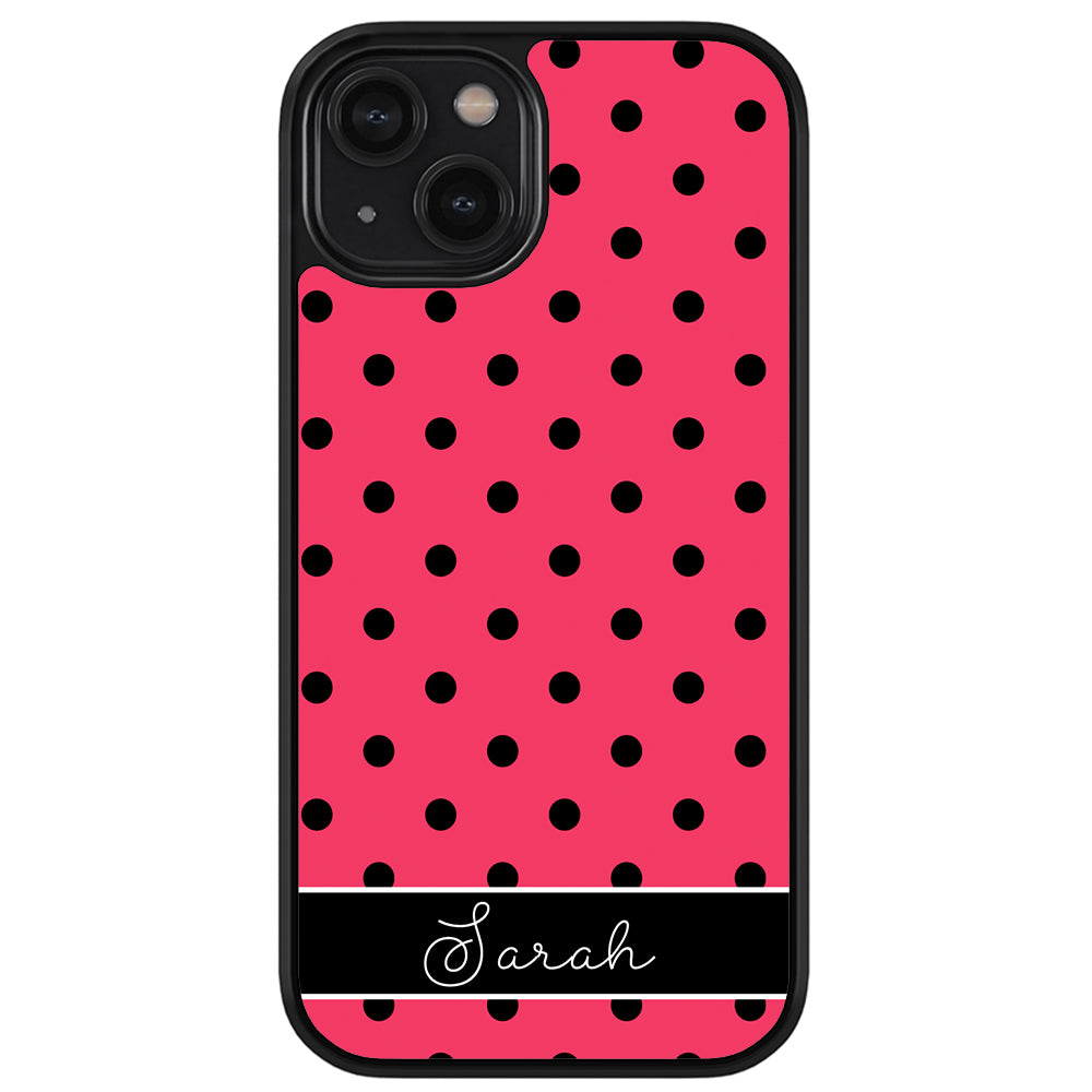 Pinkish Red Polka Dot Black Personalized Apple iPhone Case