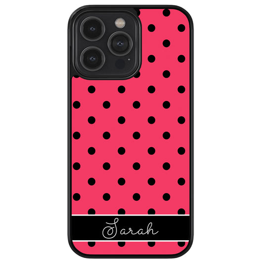 Pinkish Red Polka Dot Black Personalized Apple iPhone Case