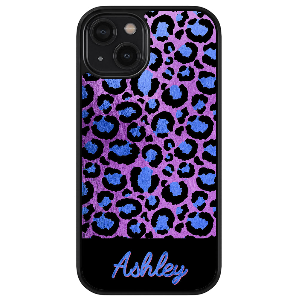 Leopard Skin Purple and Blue Gold Foil Personalized Apple iPhone Case