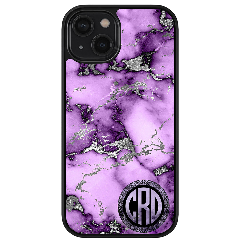 Purple and Silver Marble Monogram Apple iPhone Case