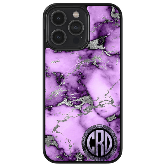 Purple and Silver Marble Monogram Apple iPhone Case