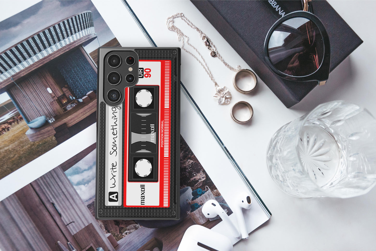 Cassette Tape Black and Red Personalized Samsung Phone Case