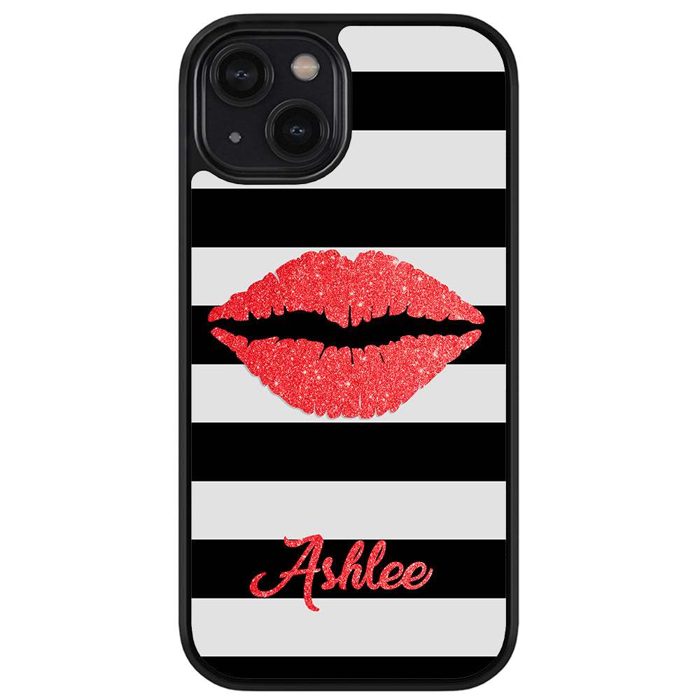 Black White Bars Red Lips Personalized Apple iPhone Case