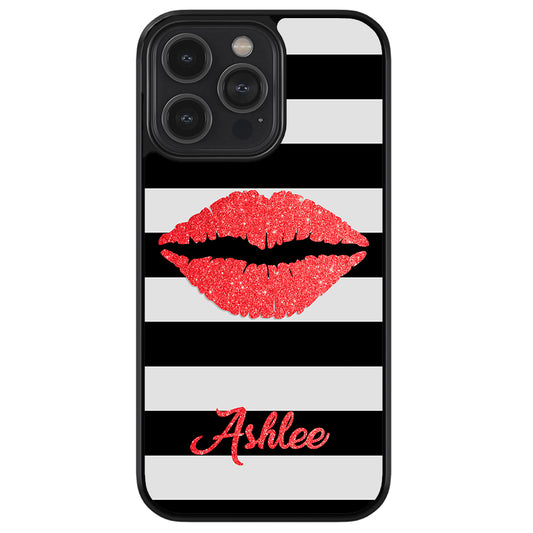 Black White Bars Red Lips Personalized Apple iPhone Case