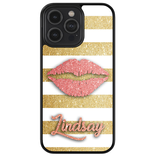 Red Glitter Lips Gold Bars Personalized Apple iPhone Case