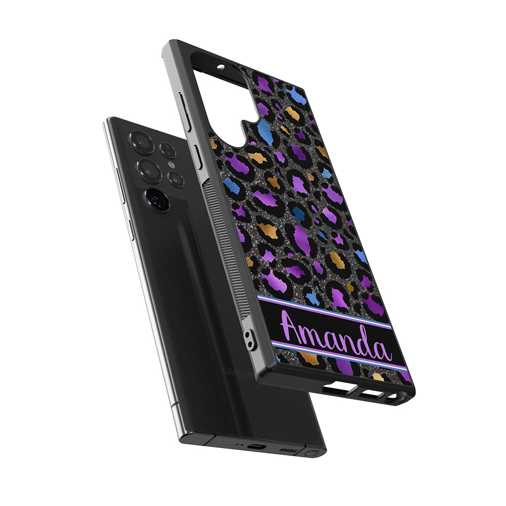 Space Leopard Blue Purple Gold Foil Personalized Samsung Phone Case