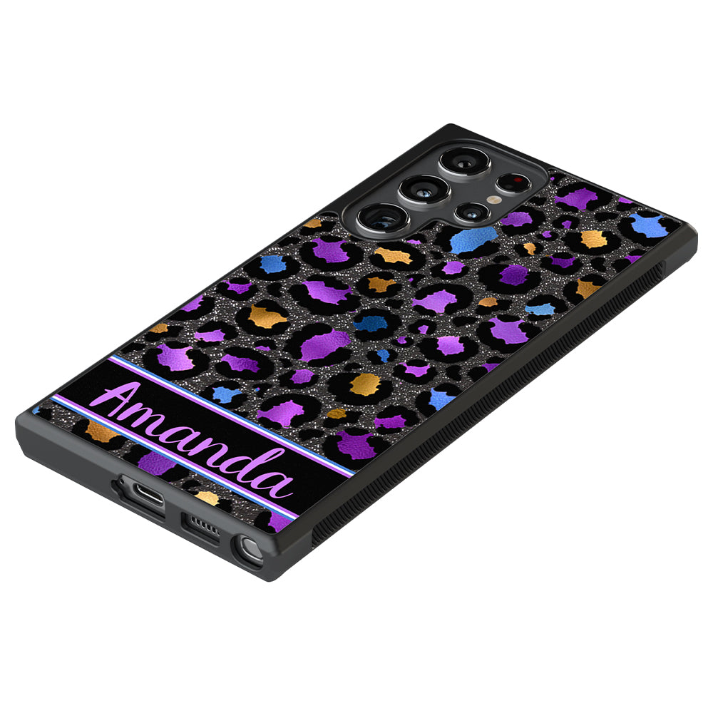 Space Leopard Blue Purple Gold Foil Personalized Samsung Phone Case