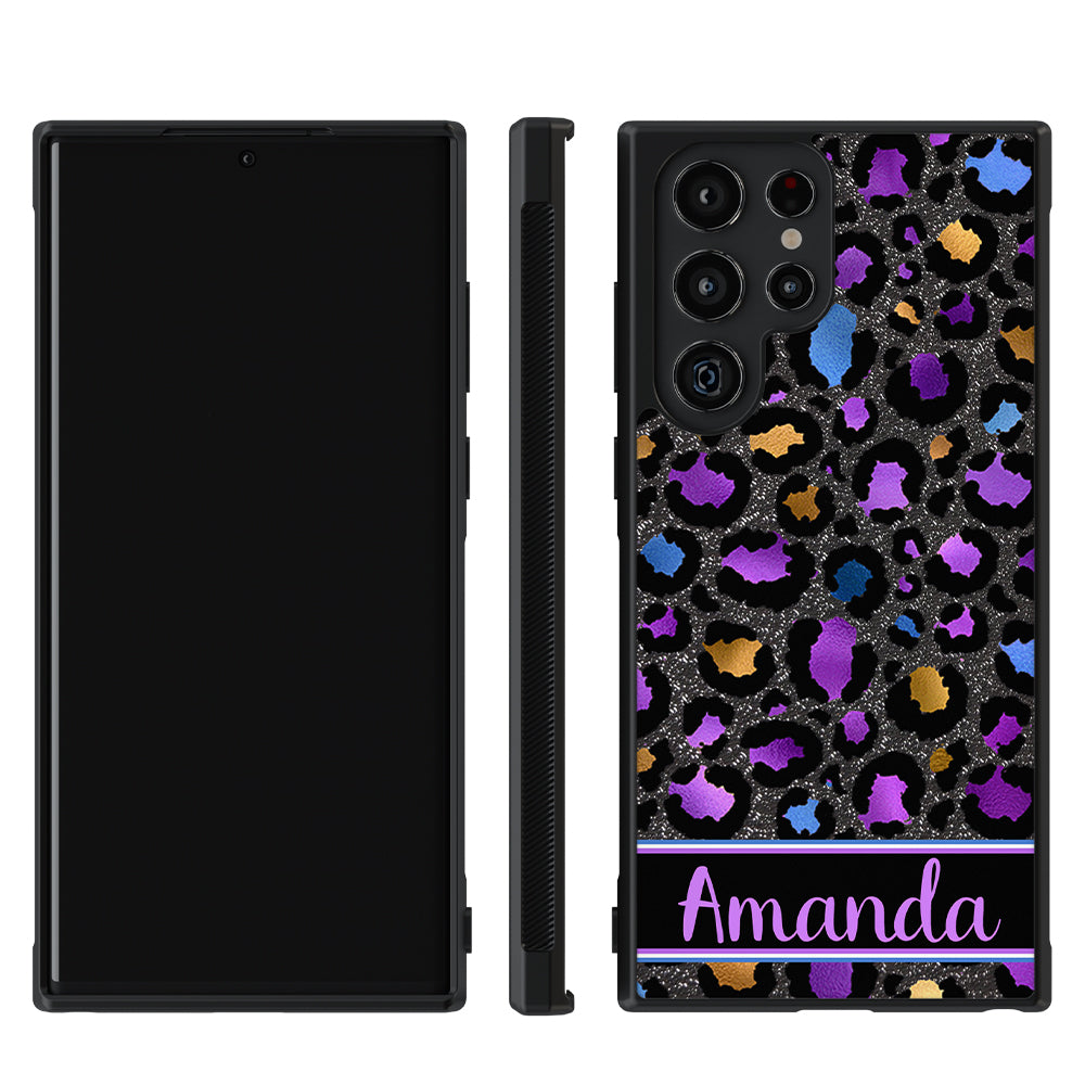 Space Leopard Blue Purple Gold Foil Personalized Samsung Phone Case
