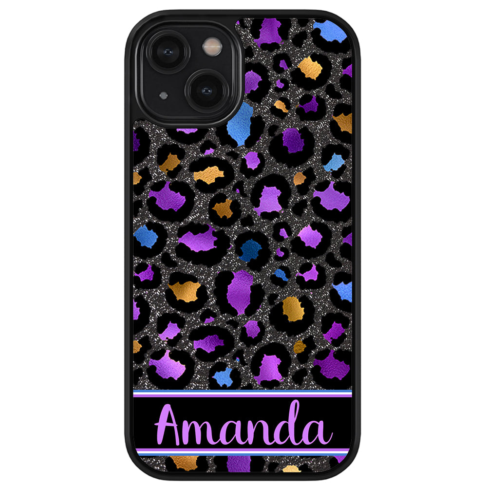 Space Leopard Blue Purple Gold Foil Personalized Apple iPhone Case