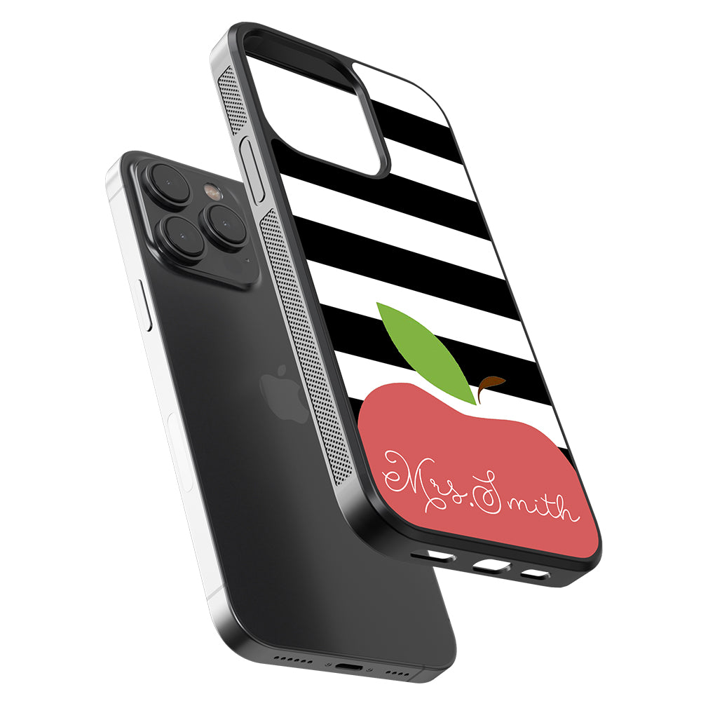 Teachers Appreciation Gift Apple Black and White Bars Personalized Apple iPhone Case