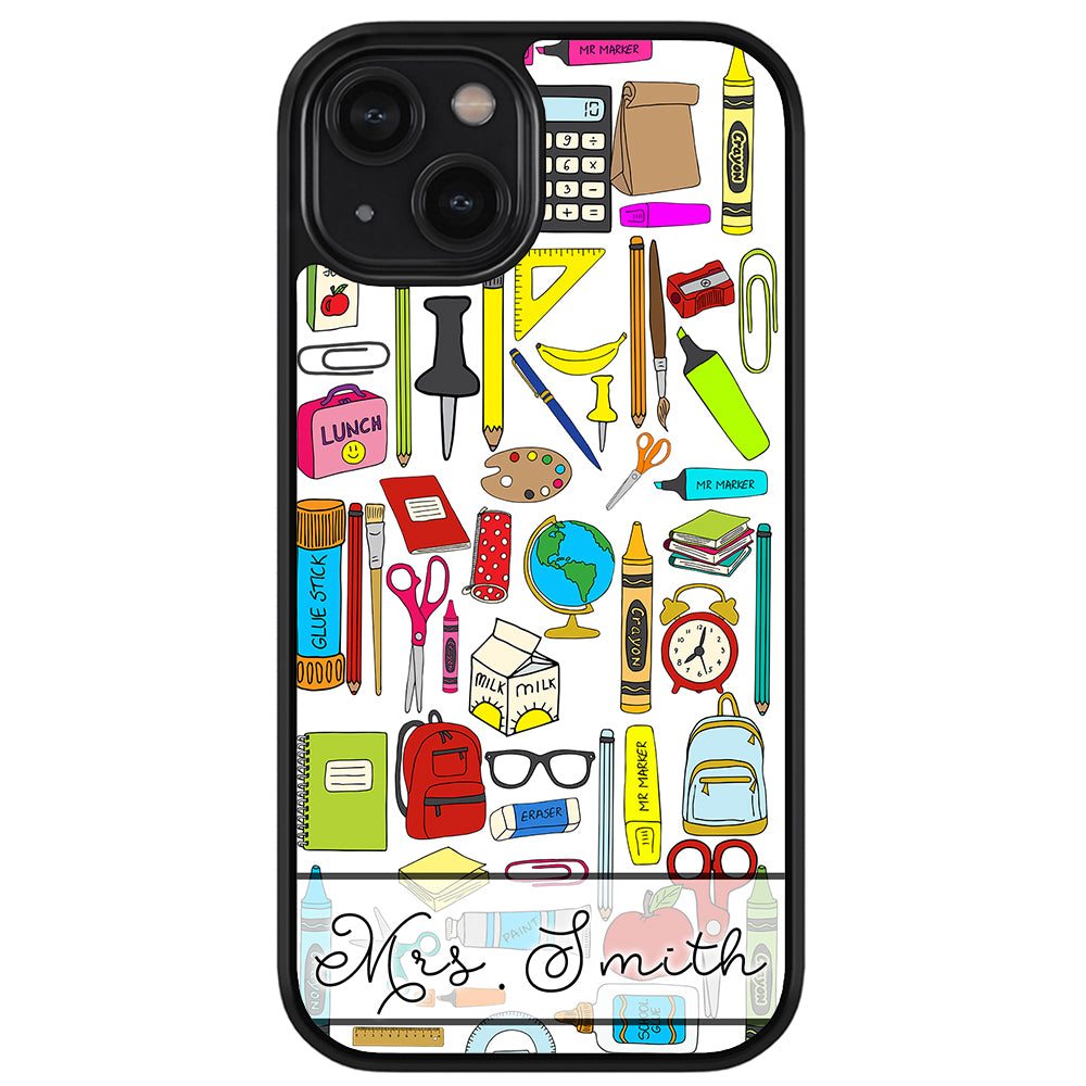 Teacher Appreciation School Supplies Collage Personalized Apple iPhone Case