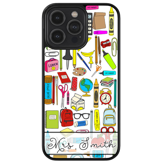 Teacher Appreciation School Supplies Collage Personalized Apple iPhone Case
