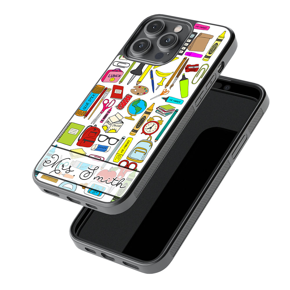 Teacher Appreciation School Supplies Collage Personalized Apple iPhone Case