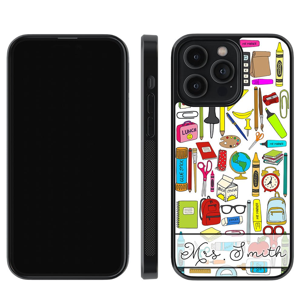 Teacher Appreciation School Supplies Collage Personalized Apple iPhone Case