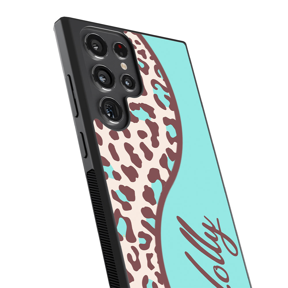 Teal and Brown Leopard Curvy Personalized Samsung Phone Case