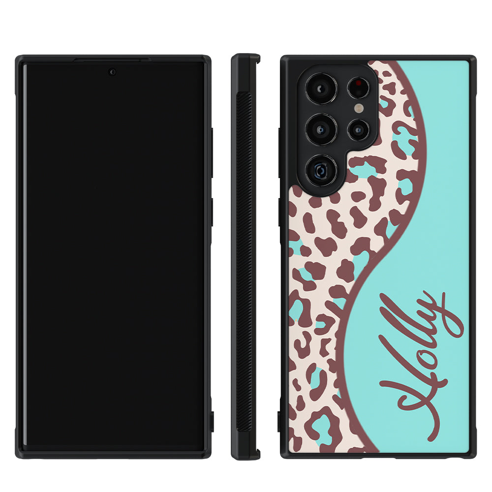 Teal and Brown Leopard Curvy Personalized Samsung Phone Case