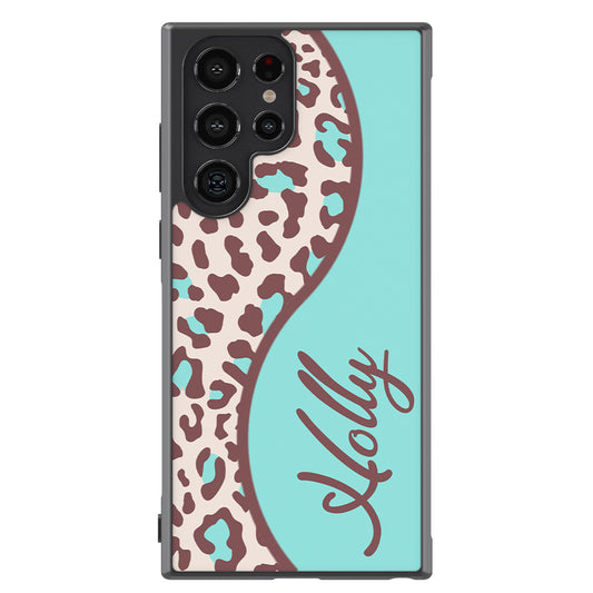 Teal and Brown Leopard Curvy Personalized Samsung Phone Case