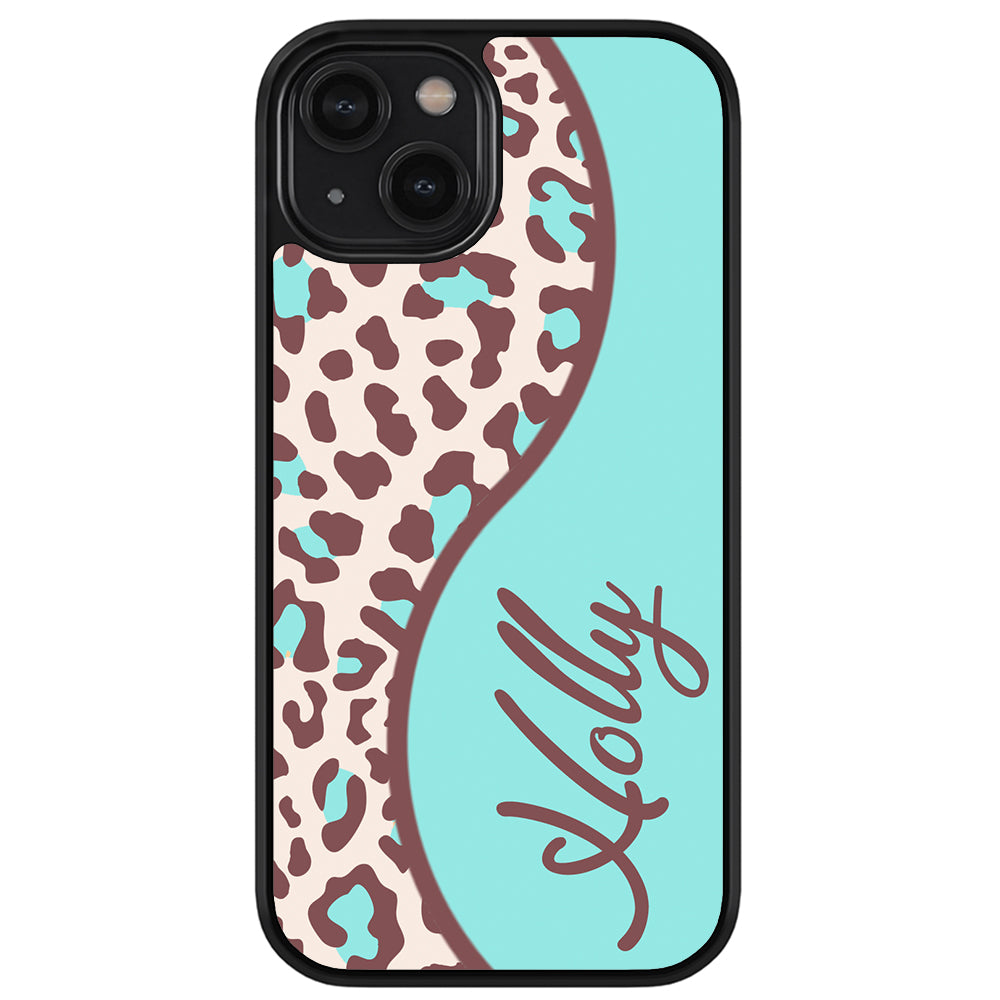 Teal and Brown Leopard Curvy Personalized Apple iPhone Case