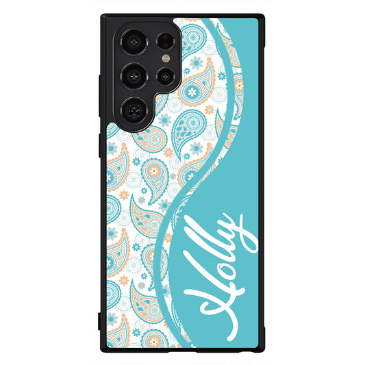 Teal Blue and Orange Paisley Personalized Samsung Phone Case