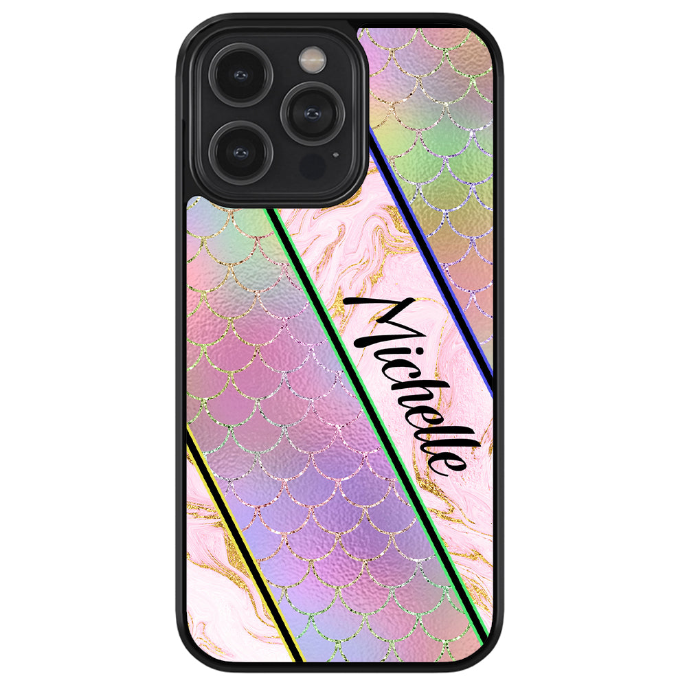Unicorn Mermaid Scale Pink Marble Personalized Apple iPhone Case