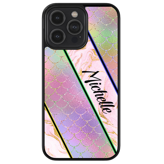 Unicorn Mermaid Scale Pink Marble Personalized Apple iPhone Case