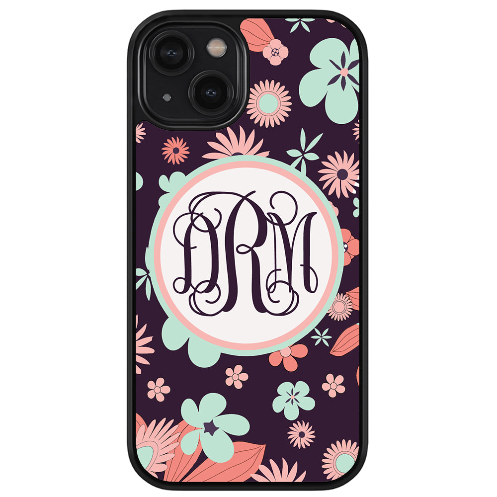 Vintage Flowers Purple Script Monogram Apple iPhone Case