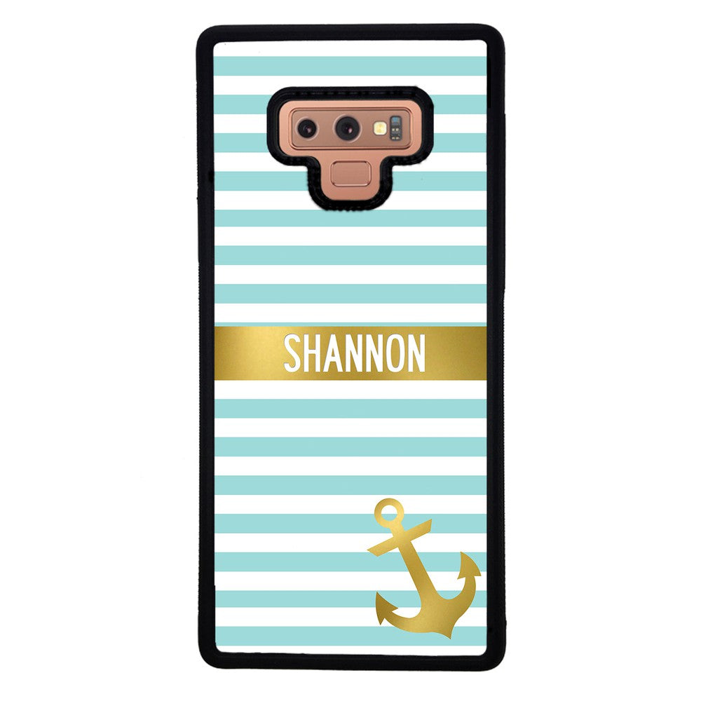 Teal White Bars Anchor Personalized | Samsung Phone Case