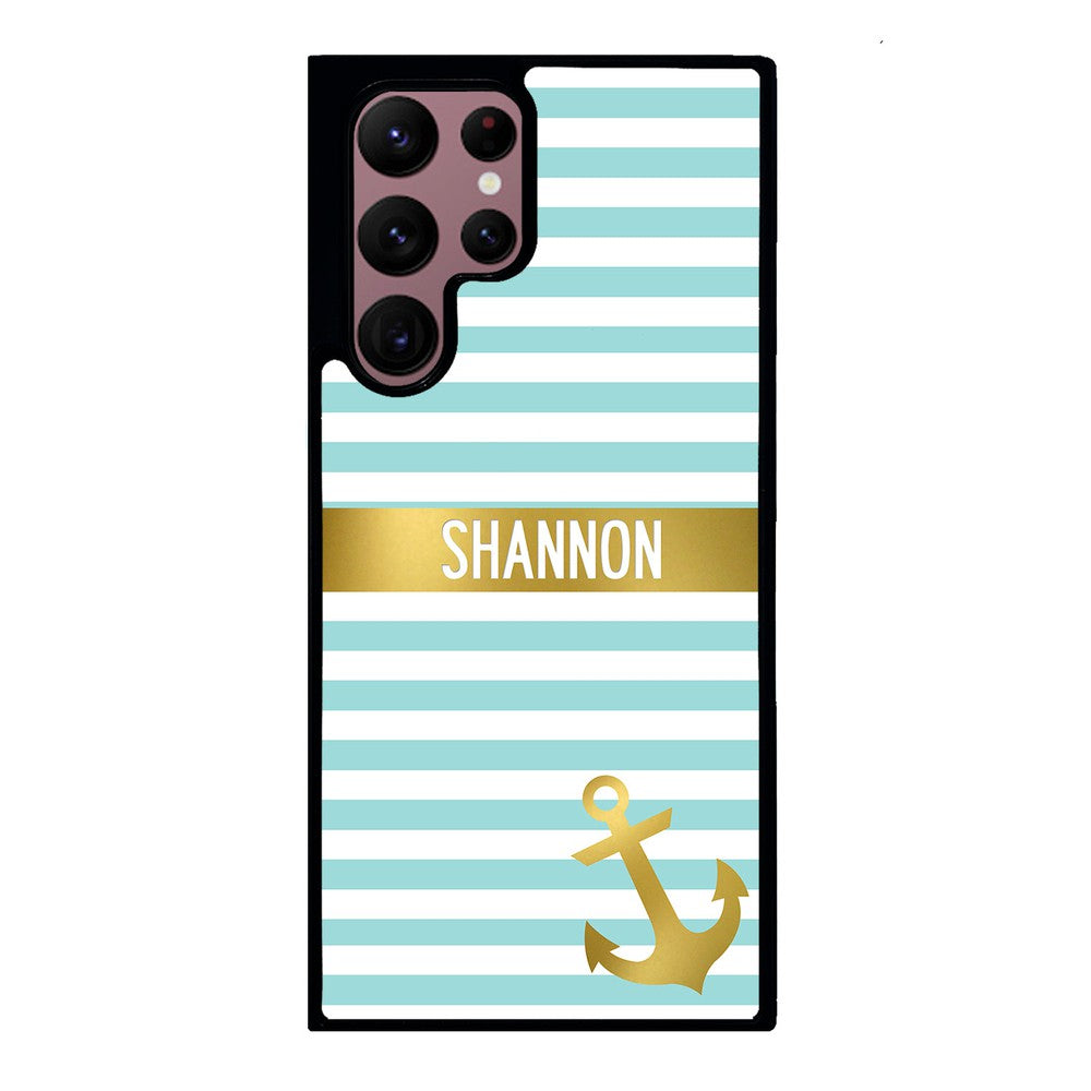 Teal White Bars Anchor Personalized | Samsung Phone Case