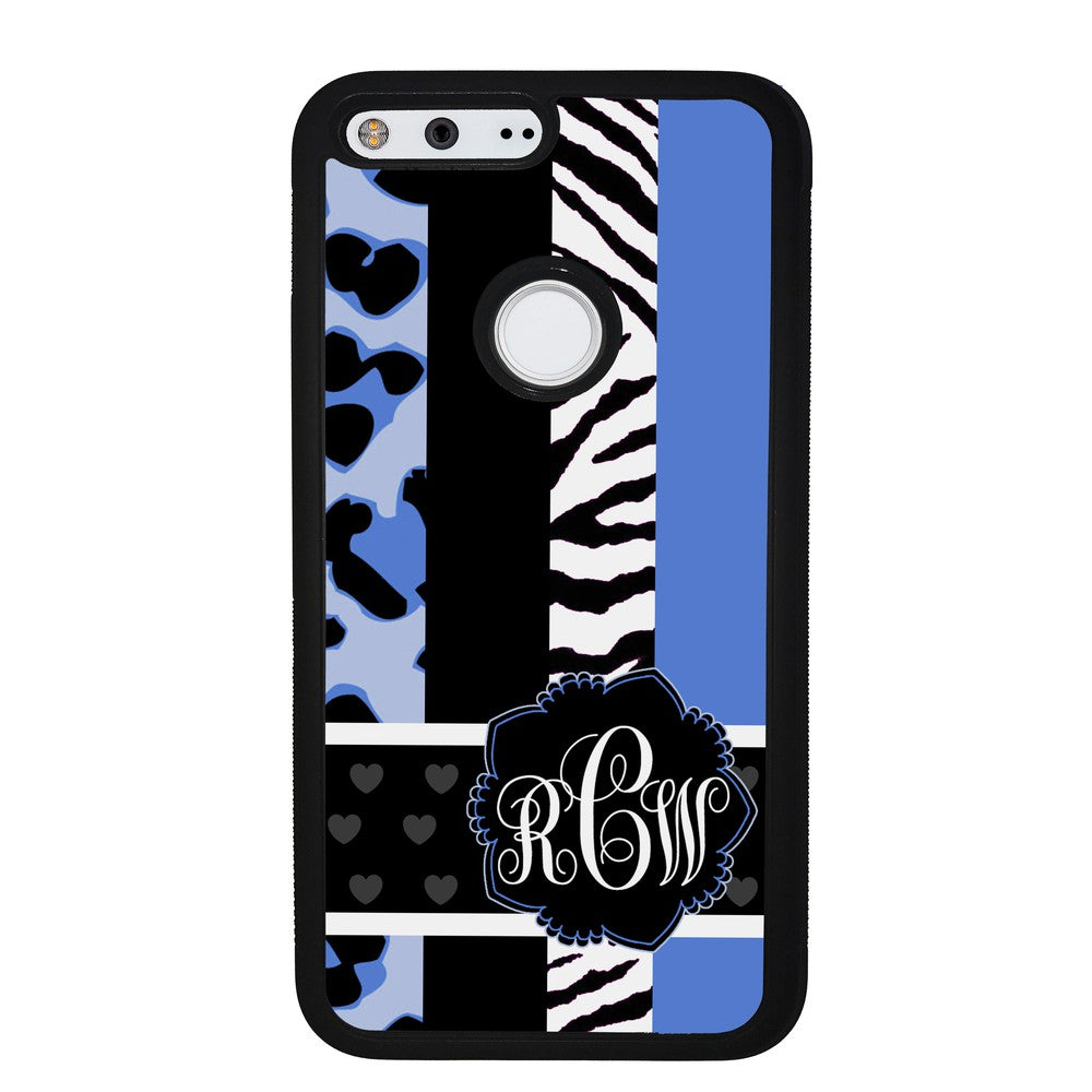 Animal Prints Blue Monogram | Google Phone Case