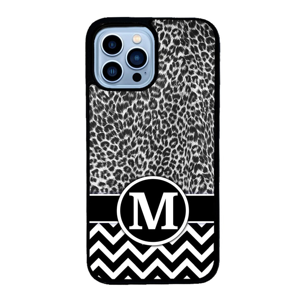 Black and White Leopard Skin Chevron Initial | Apple iPhone Case