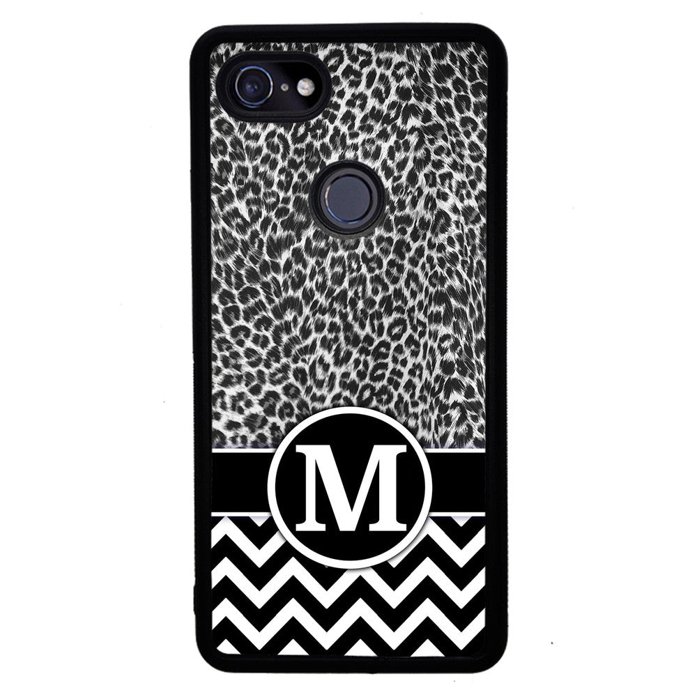Black and White Leopard Skin Chevron Initial | Google Phone Case