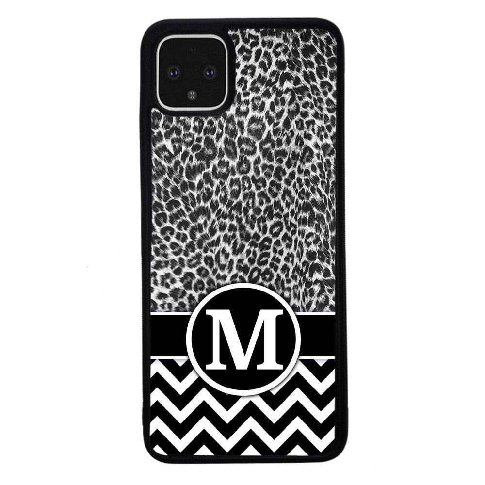 Black and White Leopard Skin Chevron Initial | Google Phone Case