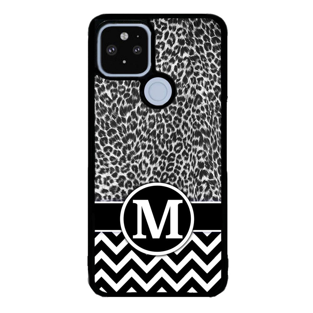 Black and White Leopard Skin Chevron Initial | Google Phone Case