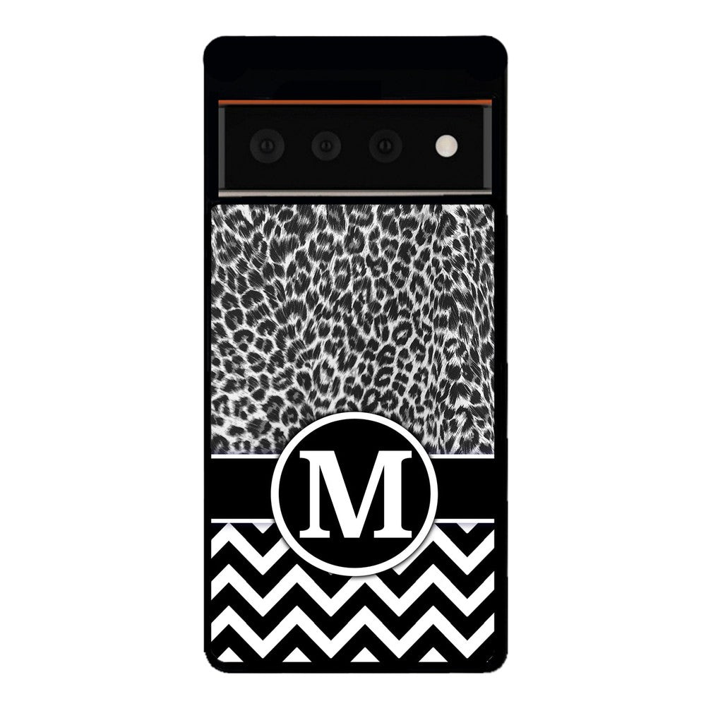 Black and White Leopard Skin Chevron Initial | Google Phone Case