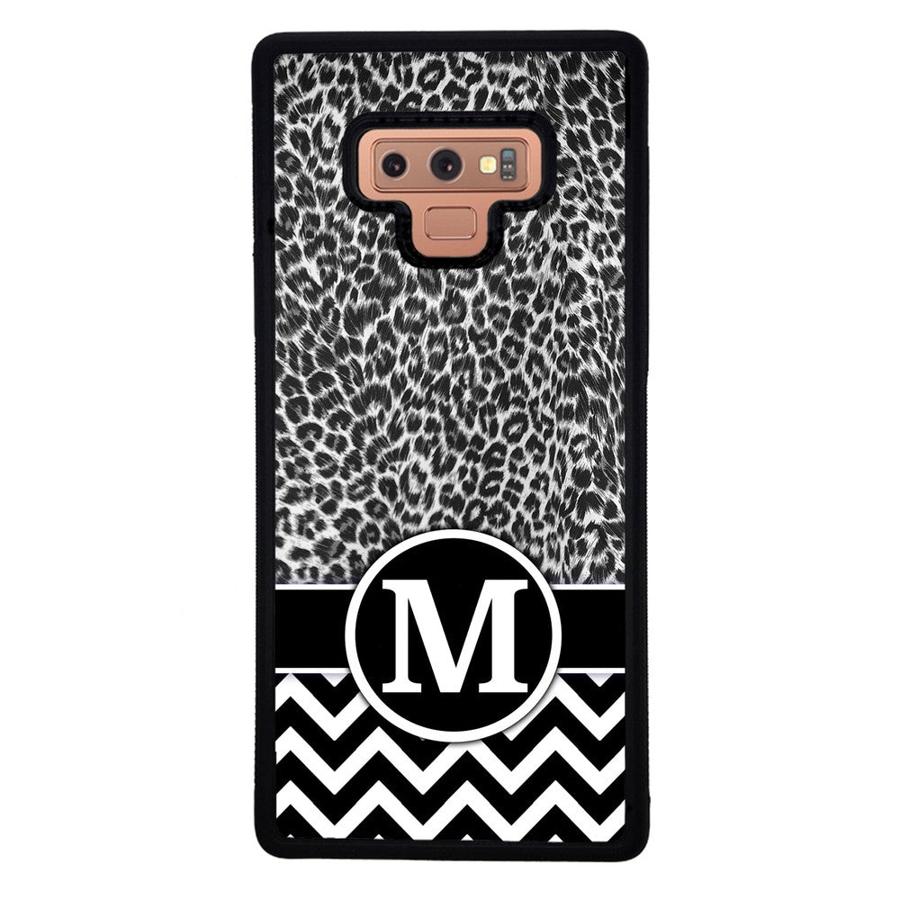 Black and White Leopard Skin Chevron Initial | Samsung Phone Case