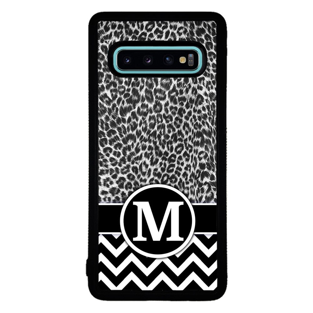 Black and White Leopard Skin Chevron Initial | Samsung Phone Case