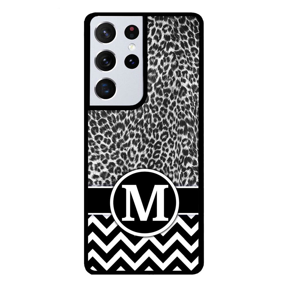 Black and White Leopard Skin Chevron Initial | Samsung Phone Case