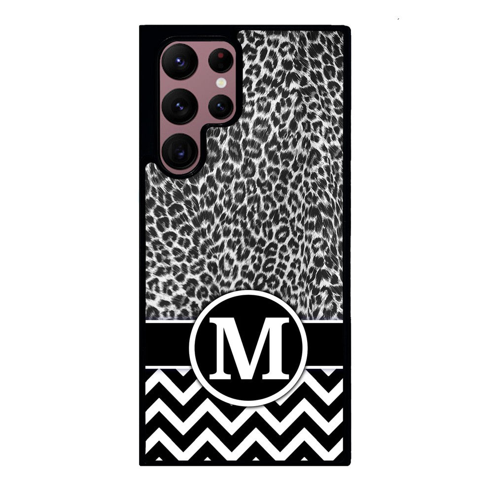 Black and White Leopard Skin Chevron Initial | Samsung Phone Case