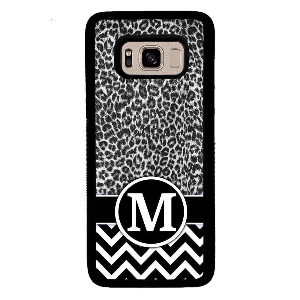Black and White Leopard Skin Chevron Initial | Samsung Phone Case
