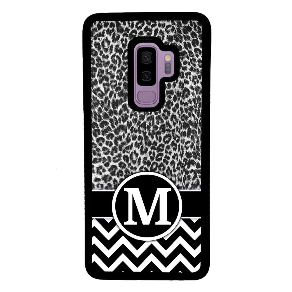 Black and White Leopard Skin Chevron Initial | Samsung Phone Case